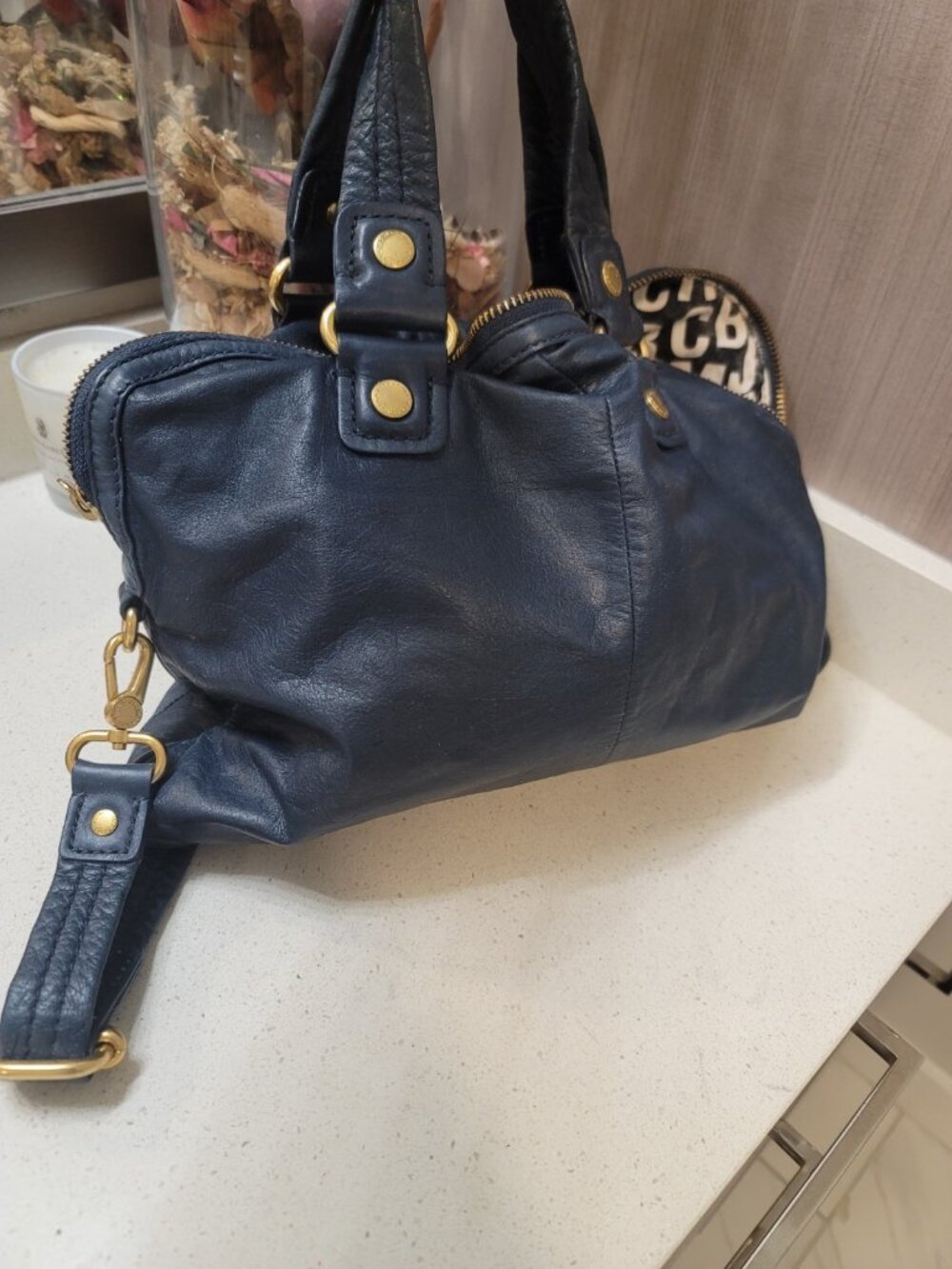Marc Jacobs Navy Blue Leather Satchel Bag - Picture 5 of 8